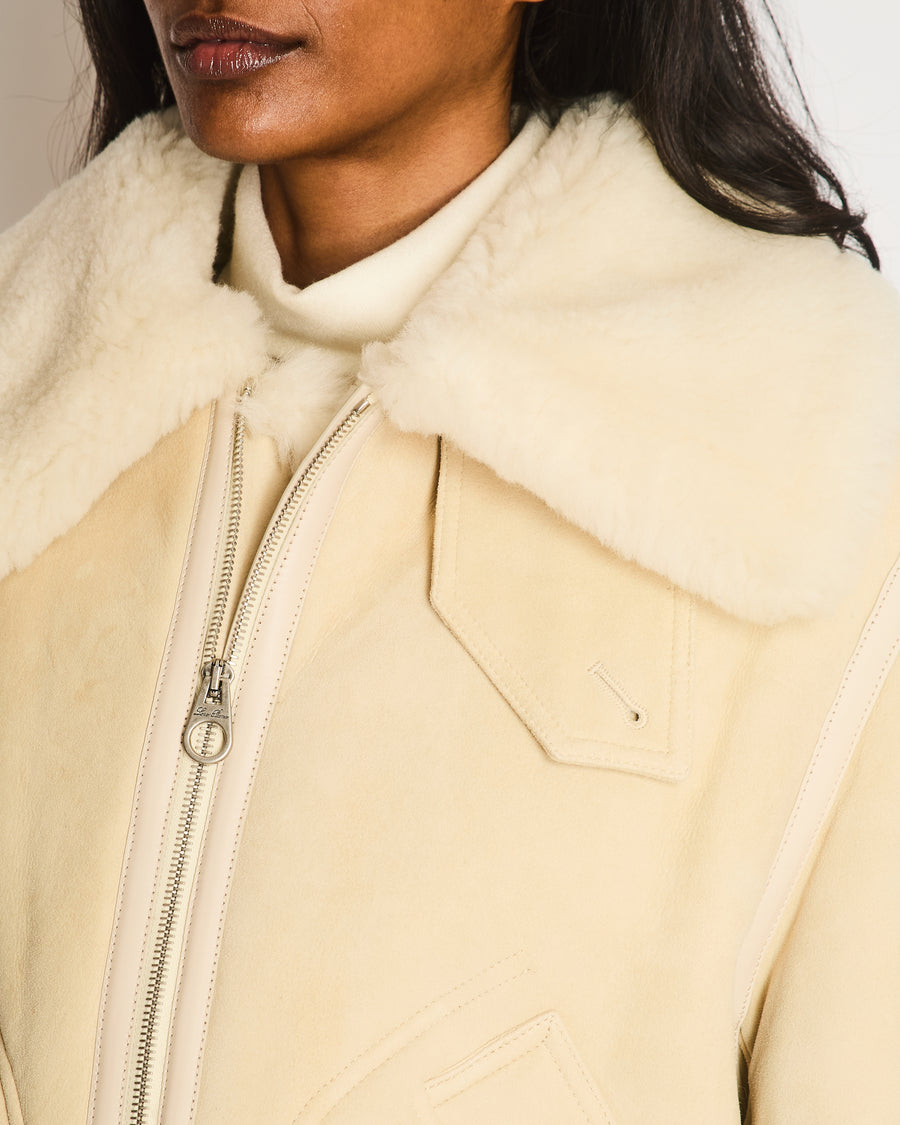 Loro Piana Beige Suede and Shearling Jacket with Leather Details Size M (UK 10)