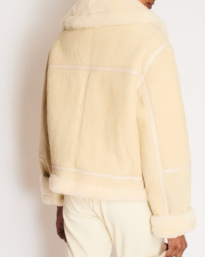 Loro Piana Beige Suede and Shearling Jacket with Leather Details Size M (UK 10)