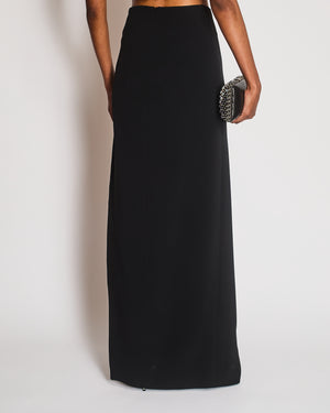 David Koma Black Maxi Skirt with Side Slit and White and Red Crystal Appliques Size UK 8