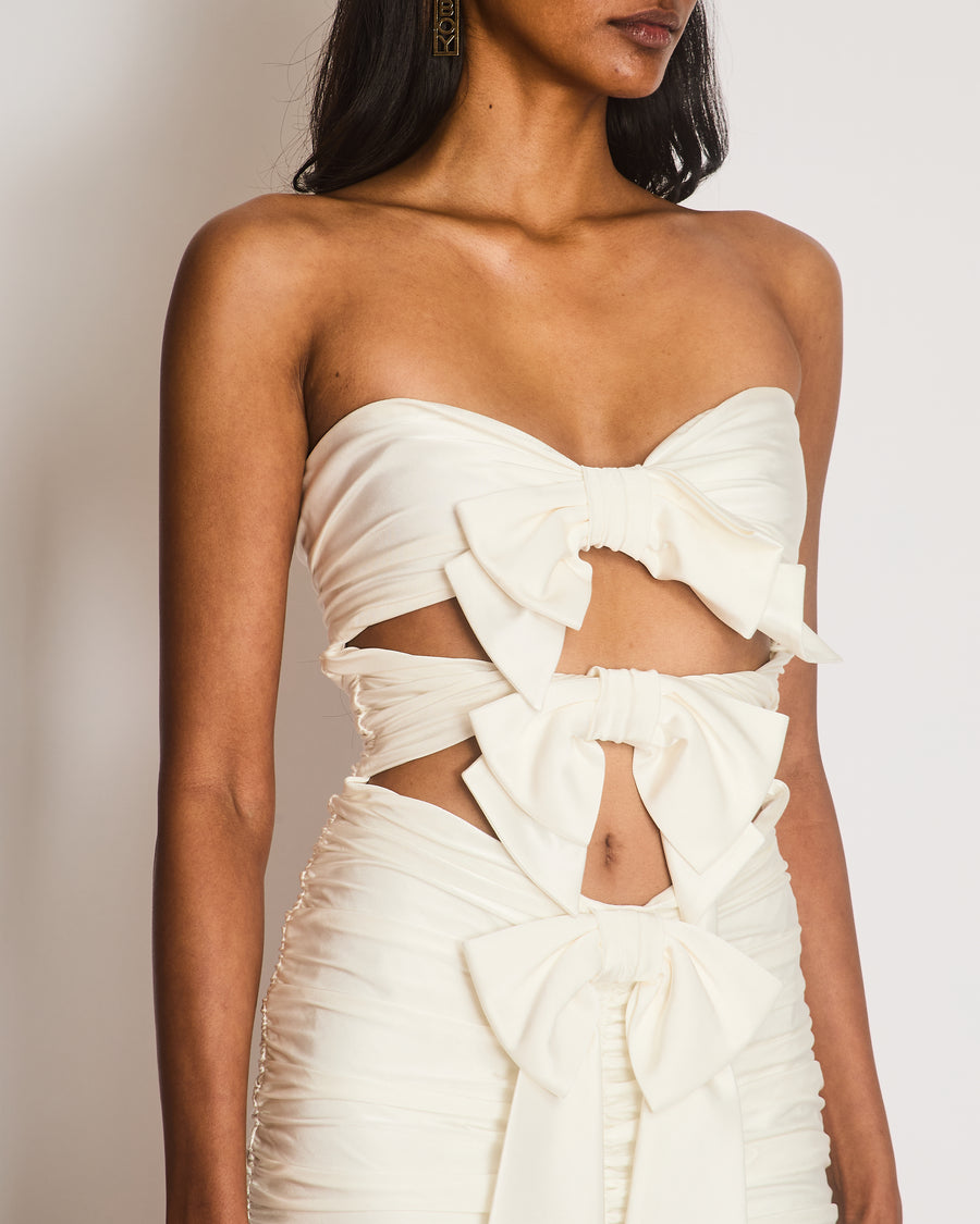 Alexandre Vauthier White Ruched Mini Dress with Front Cut-Outs and Bows Size FR 36 (UK 8)