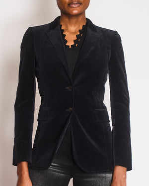 Gucci Black Velvet Single-Breasted Blazer with Logo Buttons Size IT 38 (UK 6)