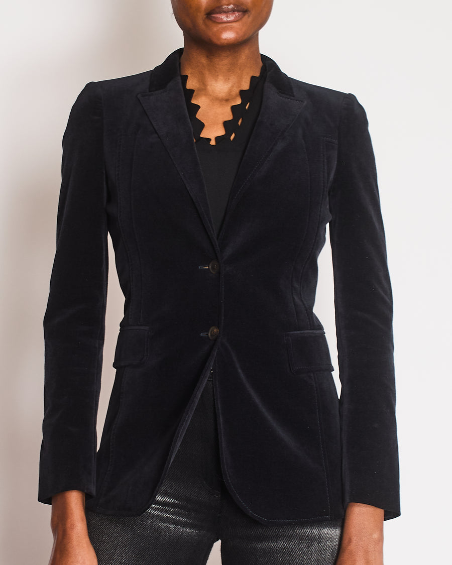 Gucci Black Velvet Single-Breasted Blazer with Logo Buttons Size IT 38 (UK 6)