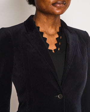 Gucci Black Velvet Single-Breasted Blazer with Logo Buttons Size IT 38 (UK 6)