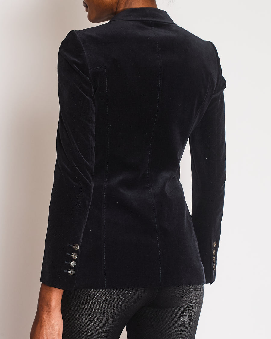 Gucci Black Velvet Single-Breasted Blazer with Logo Buttons Size IT 38 (UK 6)