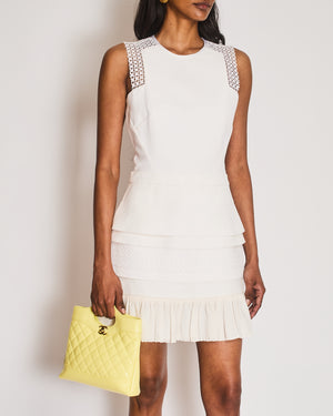 Victoria Beckham White Sleeveless Mini Dress with Lace Shoulder Detail and Tiered Skirt Size UK 8