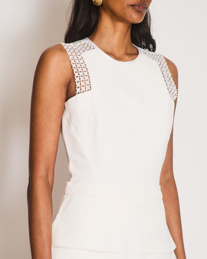 Victoria Beckham White Sleeveless Mini Dress with Lace Shoulder Detail and Tiered Skirt Size UK 8