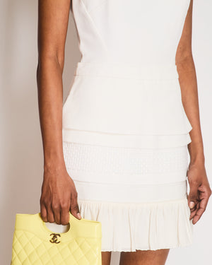 Victoria Beckham White Sleeveless Mini Dress with Lace Shoulder Detail and Tiered Skirt Size UK 8