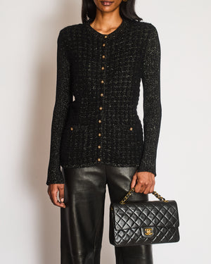 Chanel Black and Gold Metallic Cardigan with Gold Lion CC Logo Buttons Size FR 38 (UK 10)