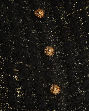Chanel Black and Gold Metallic Cardigan with Gold Lion CC Logo Buttons Size FR 38 (UK 10)