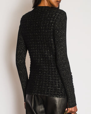 Chanel Black and Gold Metallic Cardigan with Gold Lion CC Logo Buttons Size FR 38 (UK 10)