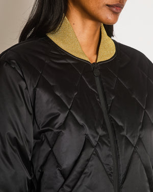 Chanel 17A Black Quilted Cropped Puffer Jacket with Gold Cuffs and Black CC Logo Zipper Size FR 36 (UK 8)