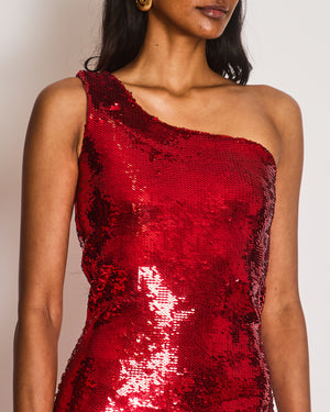 Saint Laurent Red Sequin One-Shoulder Mini Dress Size S (UK 8)