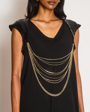 Chanel Vintage 07P Black Silk Mini Dress with Gold Chains and Sequin S –  Sellier