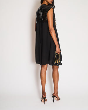 Chanel Vintage 07P Black Silk Mini Dress with Gold Chains and Sequin S –  Sellier