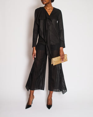 Roland Mouret Black Striped Button Down Shirt with Matching Trousers Size FR 36 (UK 8)