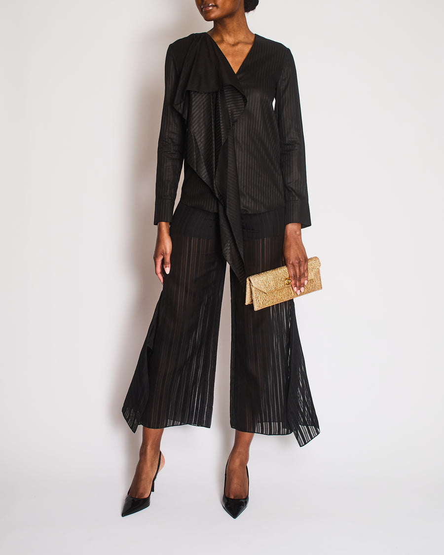 Roland Mouret Black Striped Button Down Shirt with Matching Trousers Size FR 36 (UK 8)