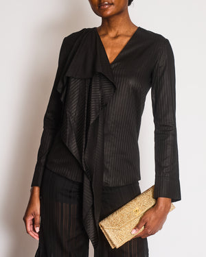 Roland Mouret Black Striped Button Down Shirt with Matching Trousers Size FR 36 (UK 8)