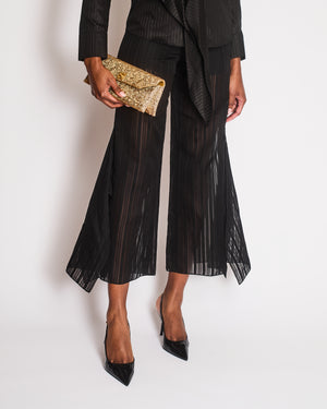 Roland Mouret Black Striped Button Down Shirt with Matching Trousers Size FR 36 (UK 8)