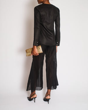Roland Mouret Black Striped Button Down Shirt with Matching Trousers Size FR 36 (UK 8)