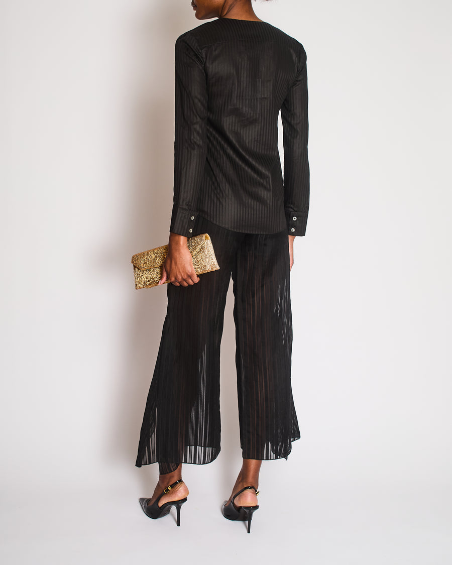 Roland Mouret Black Striped Button Down Shirt with Matching Trousers Size FR 36 (UK 8)