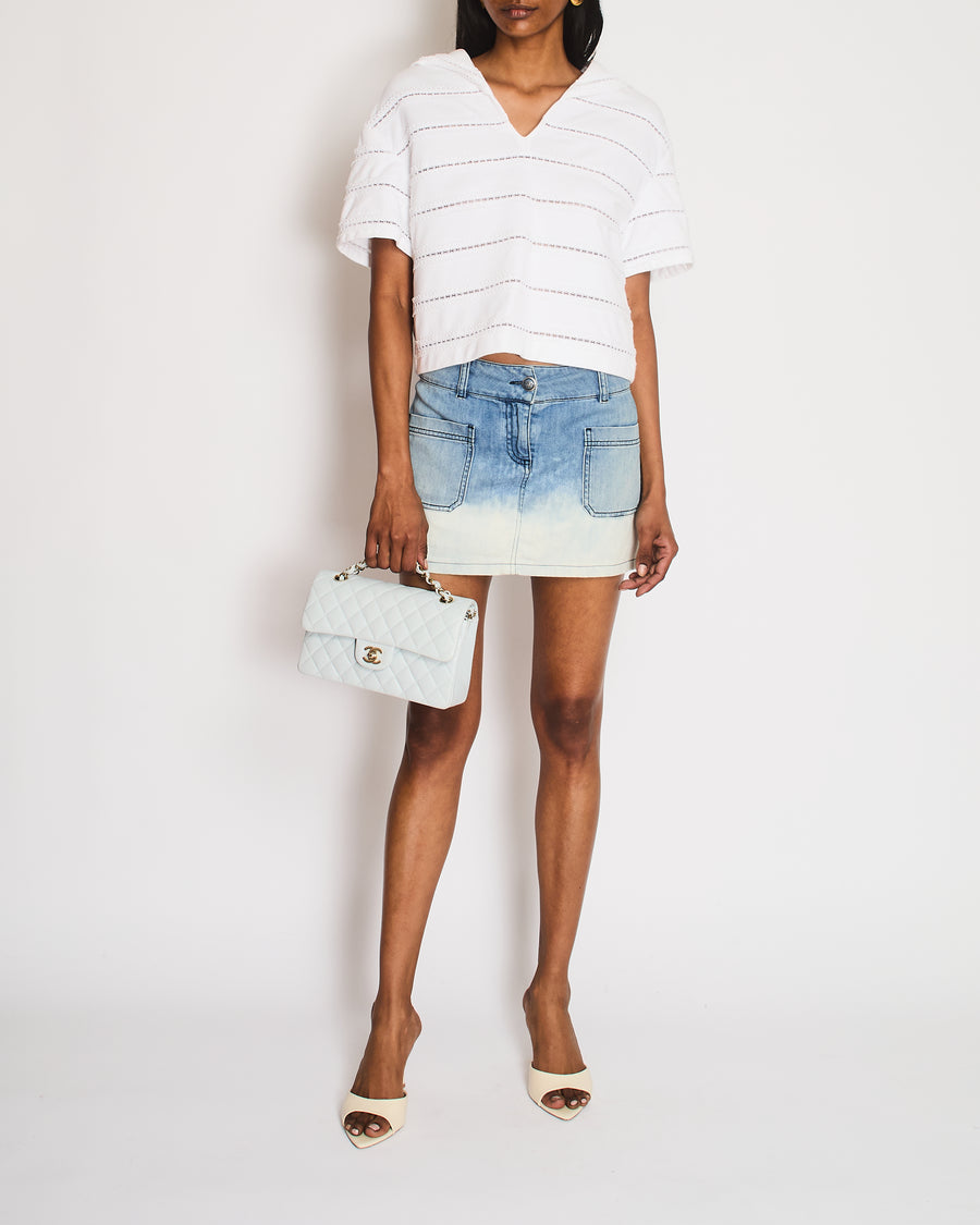 Chanel 11/C Blue Ombre Two Tone Mini Skirt with CC Detail Size FR 38 (UK 10)