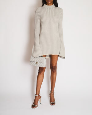 Celine Grey Ribbed Balloon Sleeve Cable Knit Jumper with Trim Detail Size M (UK 10)