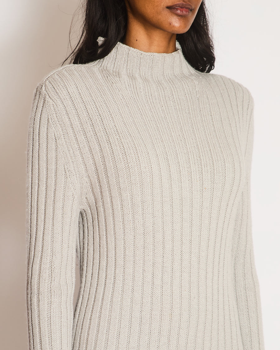 Celine Grey Ribbed Balloon Sleeve Cable Knit Jumper with Trim Detail Size M (UK 10)