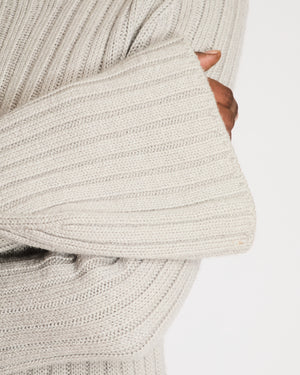 Celine Grey Ribbed Balloon Sleeve Cable Knit Jumper with Trim Detail Size M (UK 10)