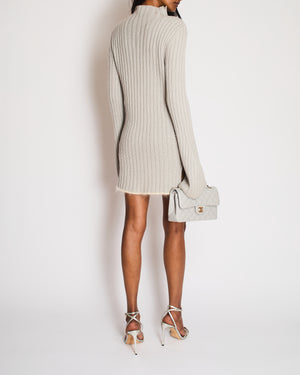 Celine Grey Ribbed Balloon Sleeve Cable Knit Jumper with Trim Detail Size M (UK 10)