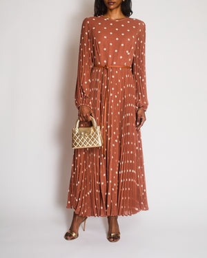 Zimmermann Brown Sunray Polkadot Long Sleeve Pleated Maxi Dress Size 4 – Sellier