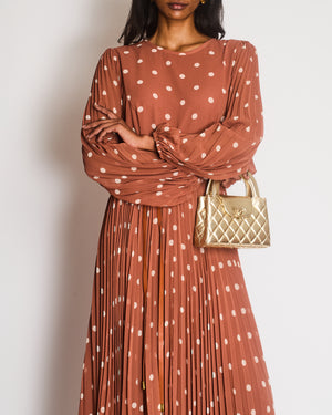 Zimmermann Brown Sunray Polkadot Long Sleeve Pleated Maxi Dress Size 4 (UK 16)