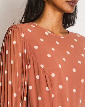 Zimmermann Brown Sunray Polkadot Long Sleeve Pleated Maxi Dress Size 4 (UK 16)