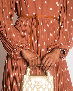 Zimmermann Brown Sunray Polkadot Long Sleeve Pleated Maxi Dress Size 4 (UK 16)