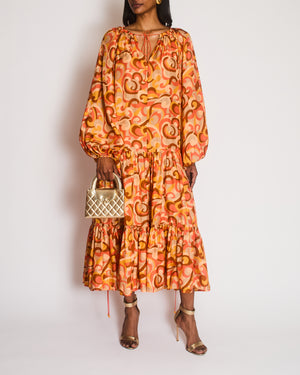 Zimmermann Orange Mae Long Sleeve Tiered Swirl Dress Size 3 (UK 14)