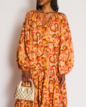 Zimmermann Orange Mae Long Sleeve Tiered Swirl Dress Size 3 (UK 14)