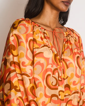 Zimmermann Orange Mae Long Sleeve Tiered Swirl Dress Size 3 (UK 14)