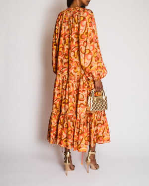 Zimmermann Orange Mae Long Sleeve Tiered Swirl Dress Size 3 (UK 14)
