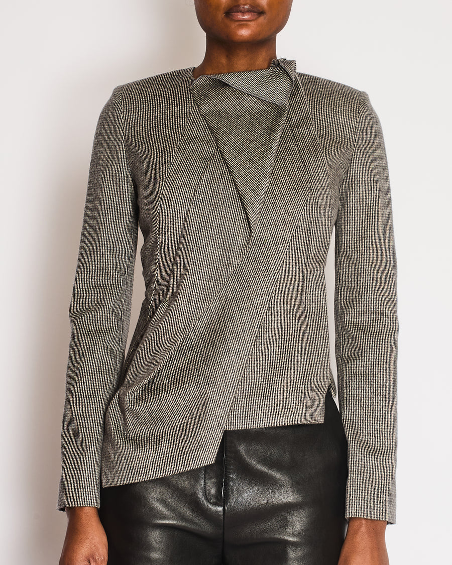 Roland Mouret Black Houndstooth Sumatia Asymmetric Jacket Size XS (UK 6)
