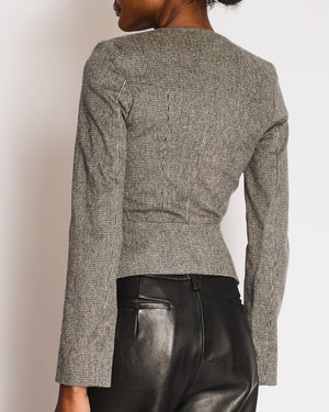 Roland Mouret Black Houndstooth Sumatia Asymmetric Jacket Size XS (UK 6)