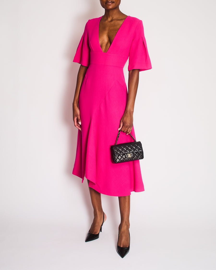 Roland Mouret Fuchsia Mid-Sleeve Midi Dress Size FR 36 (UK 8)
