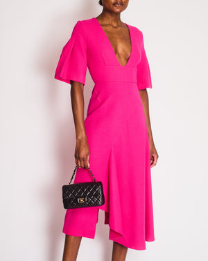 Roland Mouret Fuchsia Mid-Sleeve Midi Dress Size FR 36 (UK 8)