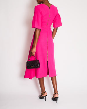 Roland Mouret Fuchsia Mid-Sleeve Midi Dress Size FR 36 (UK 8)