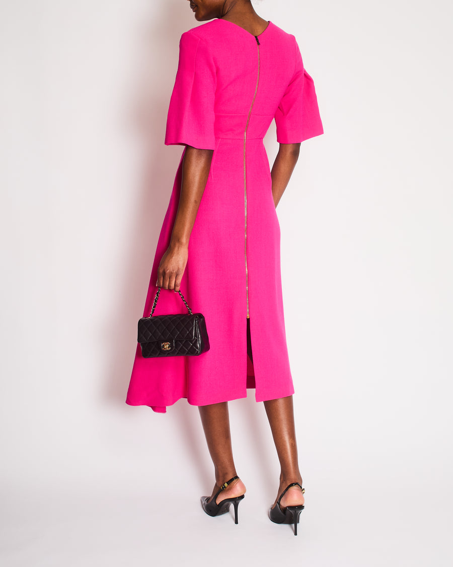 Roland Mouret Fuchsia Mid-Sleeve Midi Dress Size FR 36 (UK 8)