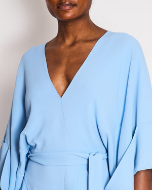 Roland Mouret Pastel Blue Mid Sleeve Midi Dress with Waist Tie Detail Size FR 36 (UK 8)
