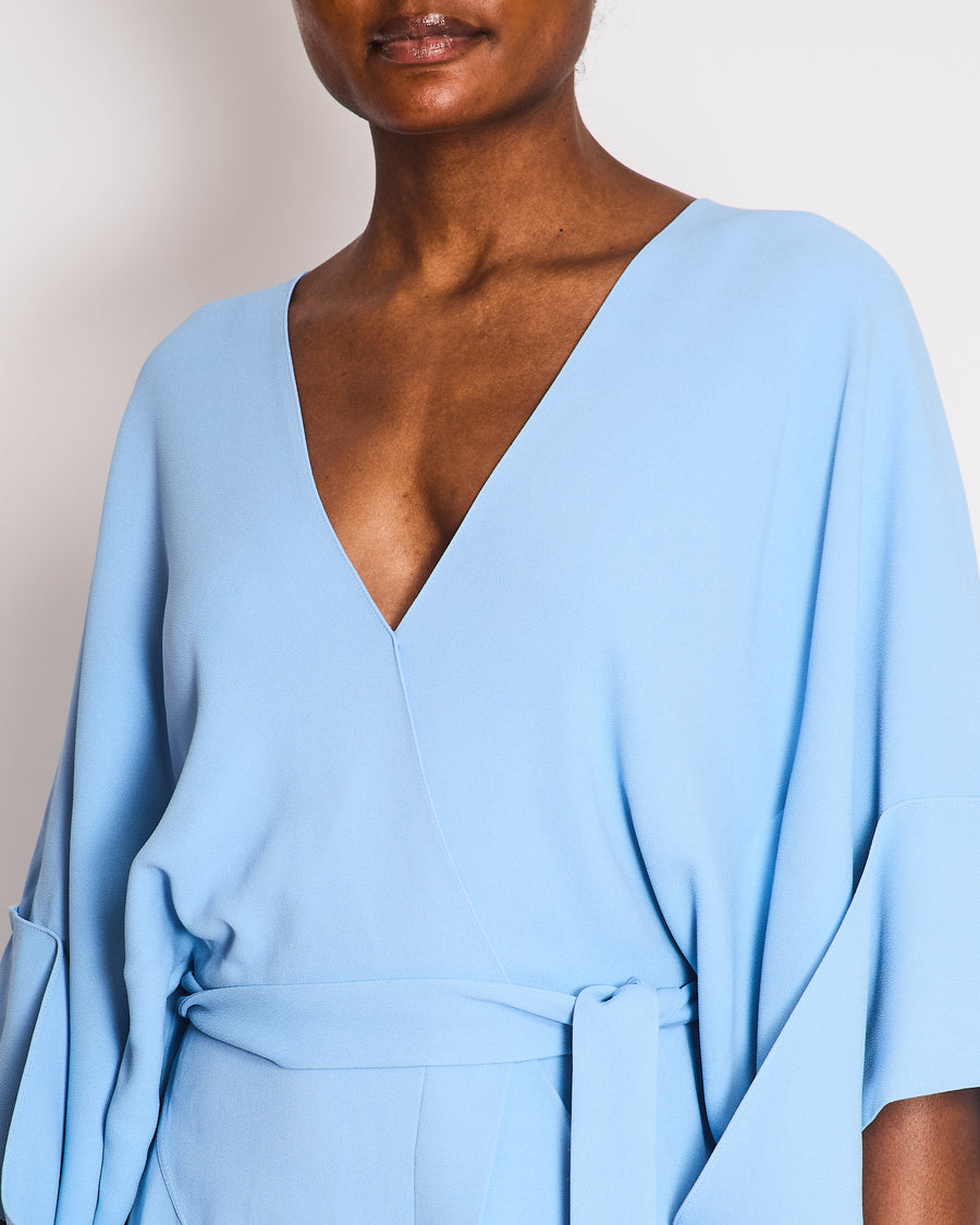 Roland Mouret Pastel Blue Mid Sleeve Midi Dress with Waist Tie Detail Size FR 36 (UK 8)