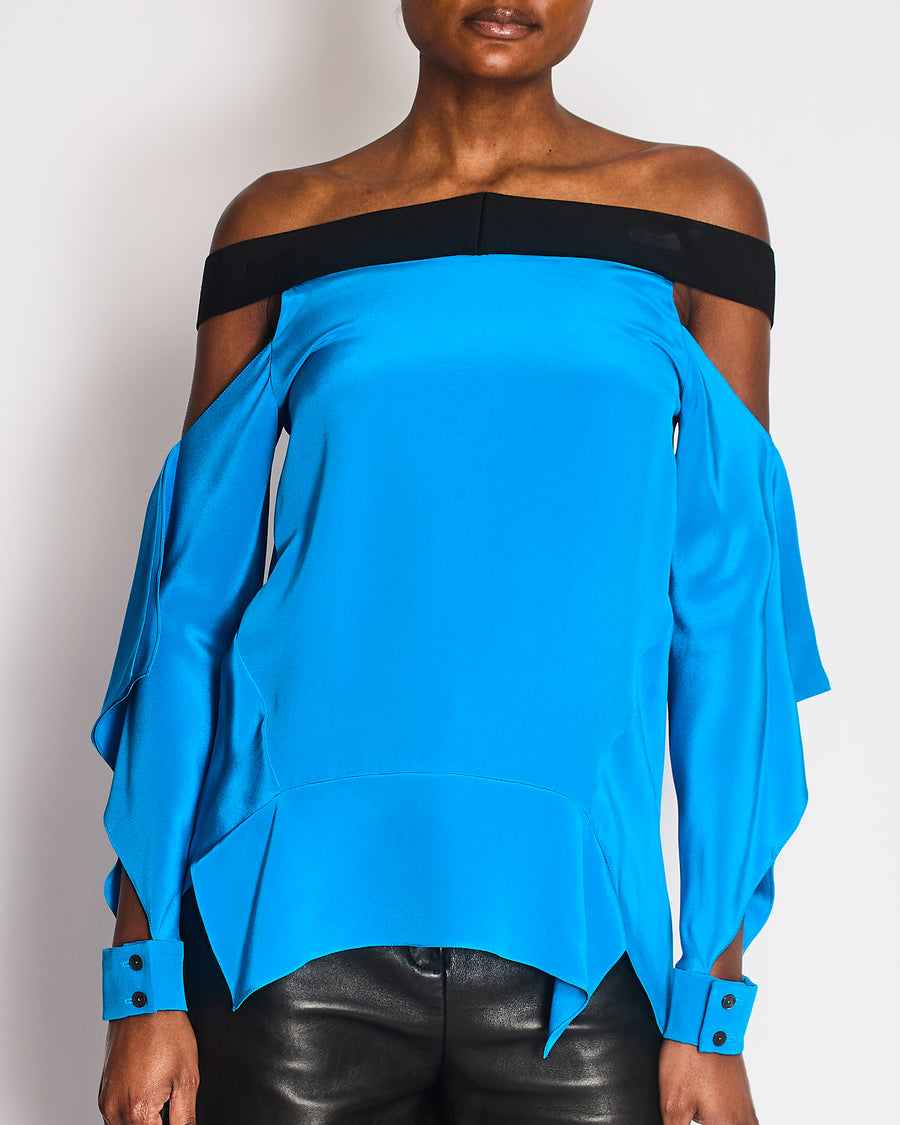 Roland Mouret Electric Blue Off-Shoulder Top with Cuff Detail Size FR 36 (UK 8)