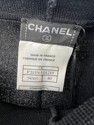Chanel 03C Black Stretchy  Trousers, Leggings  with Enamel Logo Detail Size FR 40 (UK 12)
