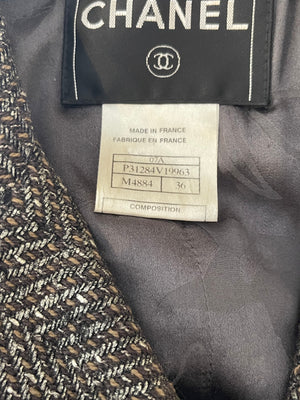Chanel Fall 2007 Grey Metallic Tweed Double-Breasted Jacket with CC Logo Star Buttons Size FR 36 (UK 8)