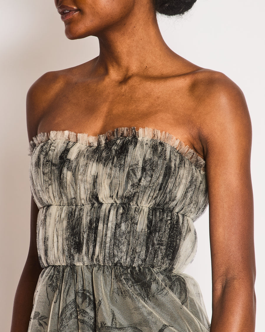 Christian Dior Grey Tulle Fantaisie Dioriviera Strapless Playsuit with Gathered Bustier Top Size FR 36 (UK 8)