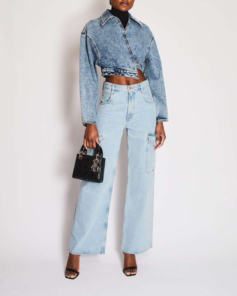 Alaia Blue Denim Cropped Spiral Jacket Size FR 34 (UK 6) RRP £1,750